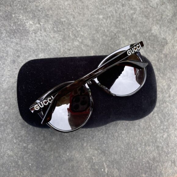 GUCCI GG0729SA 002 Havana Dark Brown Round Oval Panthos Women's Sunglasses